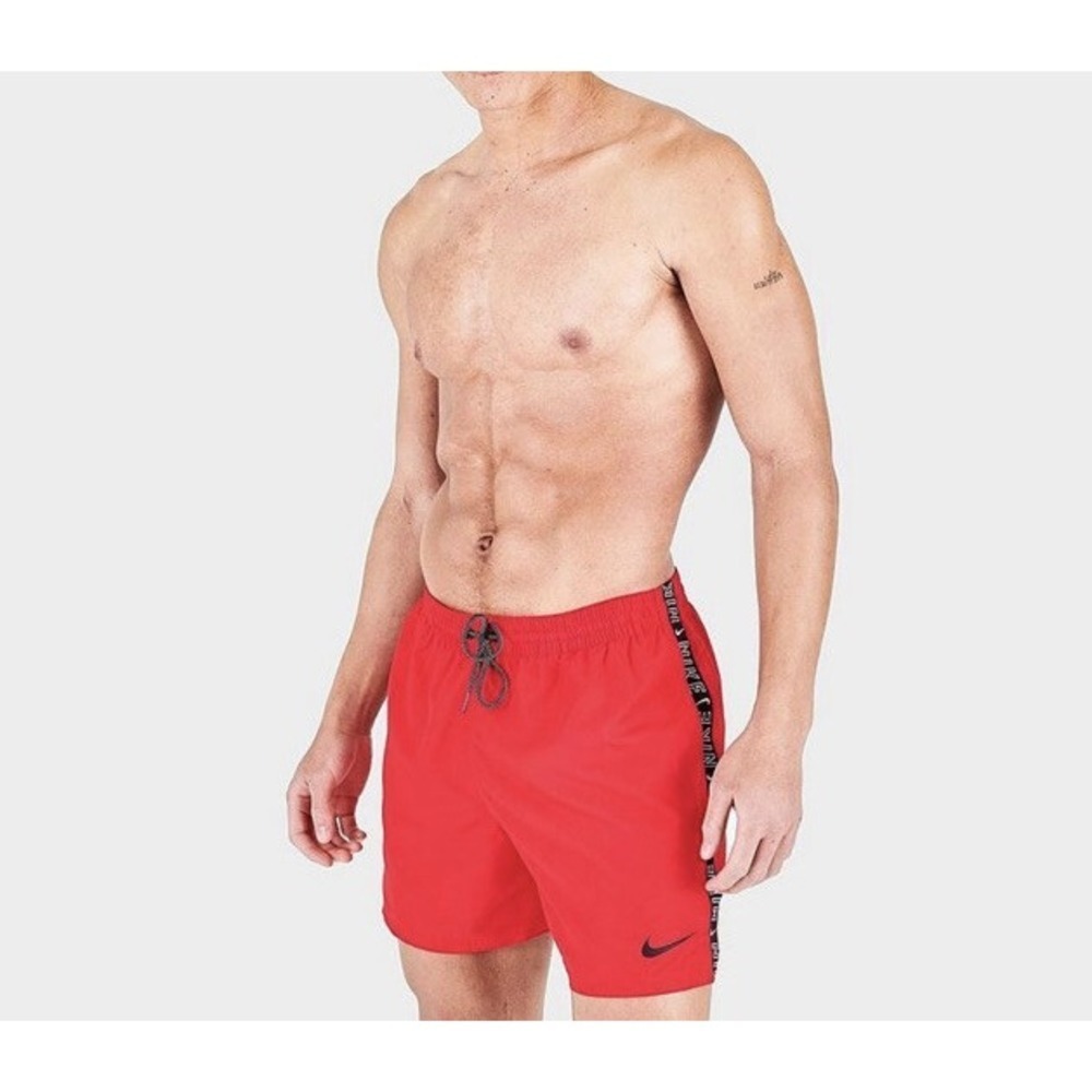 NIKE Swim Swoosh Logo Taped 5" Volley Shorts Trunks Red Men's Size 2XL *NEW*